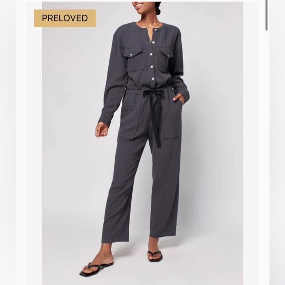 Faherty Charcoal organic cotton Button-Up Jumpsuit XS